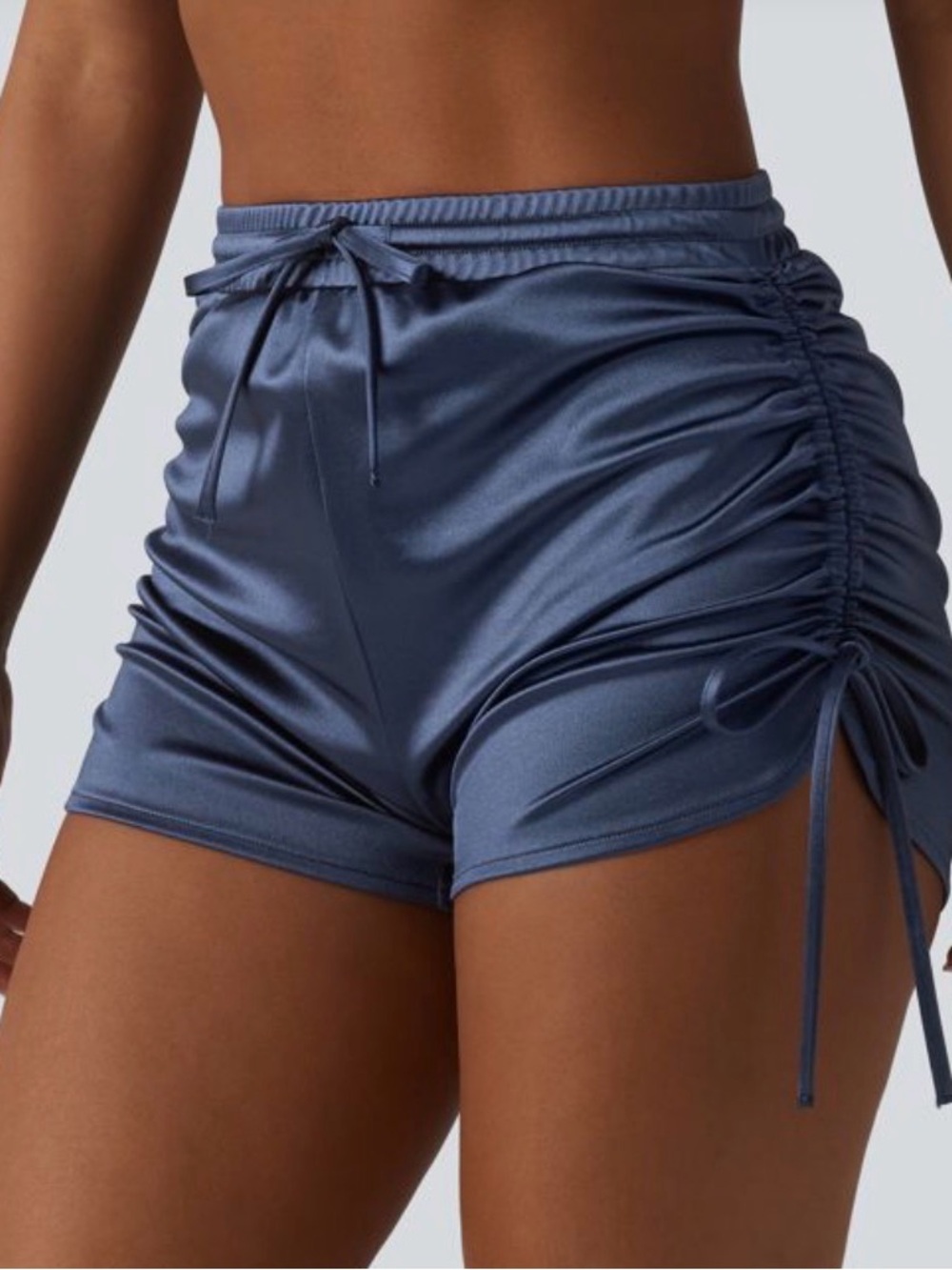 Women's Satin Ruched Drawstring Shorts - Blue